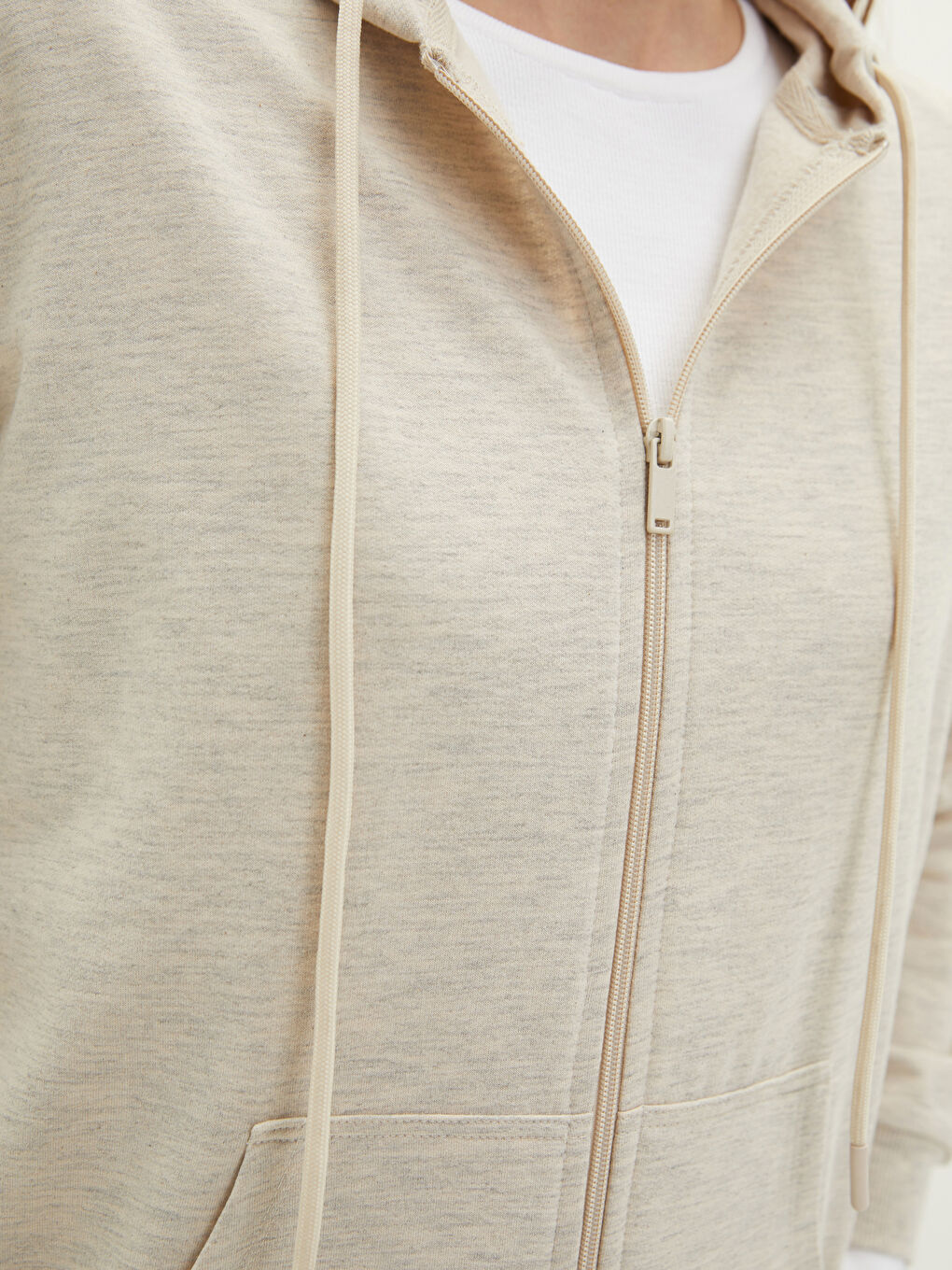 Bej Kapüşonlu Düz Uzun Kollu Kadın Hırka-3