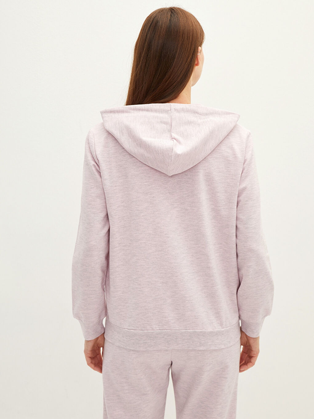 Pembe Kapüşonlu Düz Uzun Kollu Kadın Hırka-4