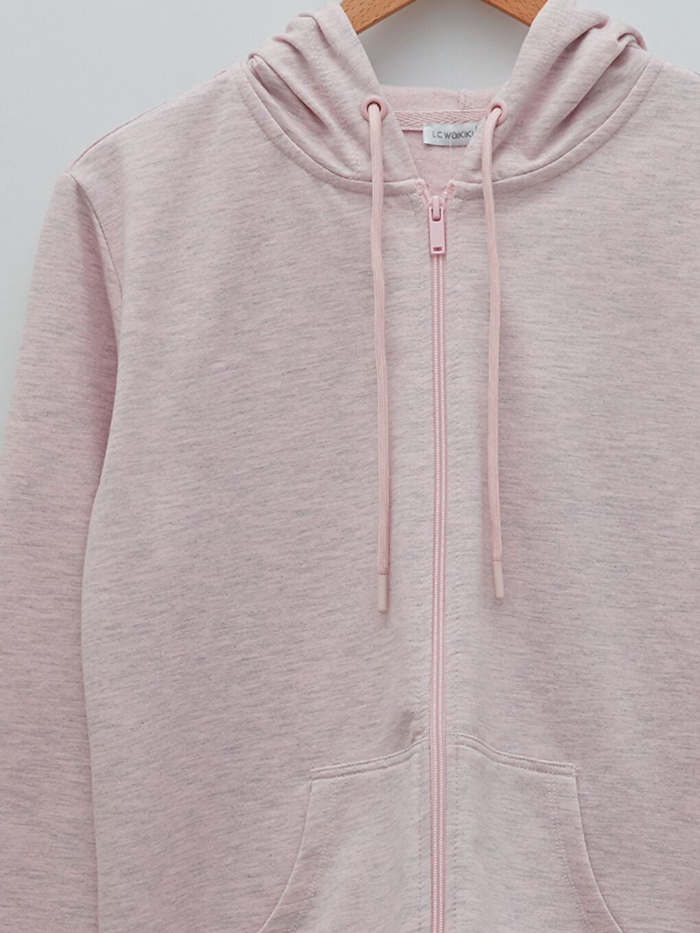 Pembe Kapüşonlu Düz Uzun Kollu Kadın Hırka-7
