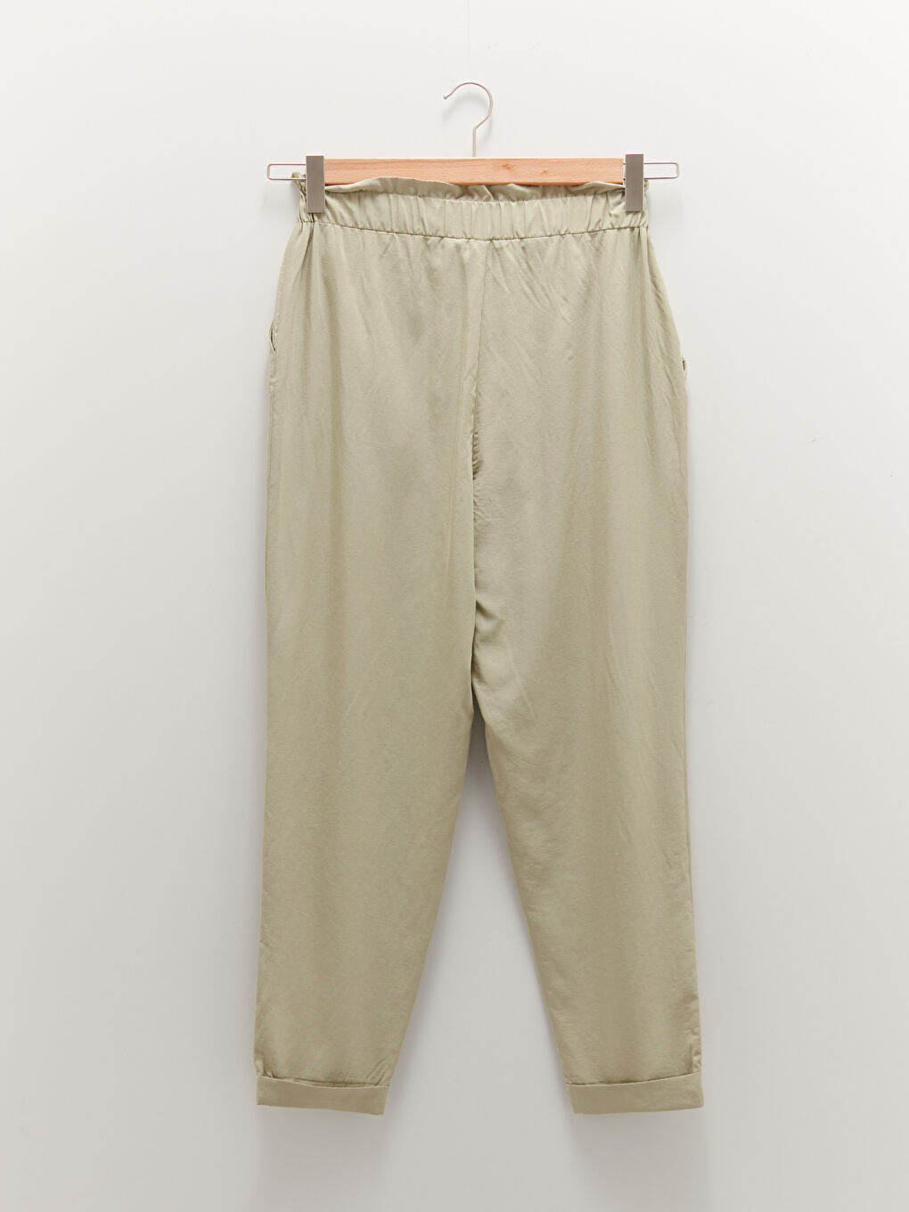 Yeşil Yüksek Bel Bol Fit Cep Detaylı Kadın Pantolon-5