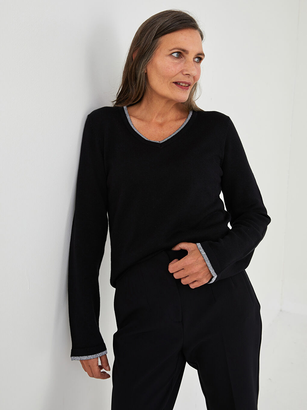 LCW Grace V Neck Plain Long Sleeve Women's Knitwear Sweater -W1EU01Z8-CVL