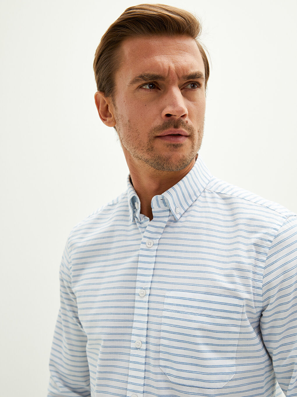 قميص قطني بأكمام طويلة بقصة عادية للرجال-2