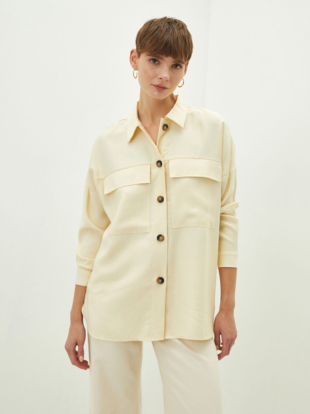 LCW Vision Front Button Closure Plain Long Sleeved Women's Shirt -W1EU15Z8-FPT