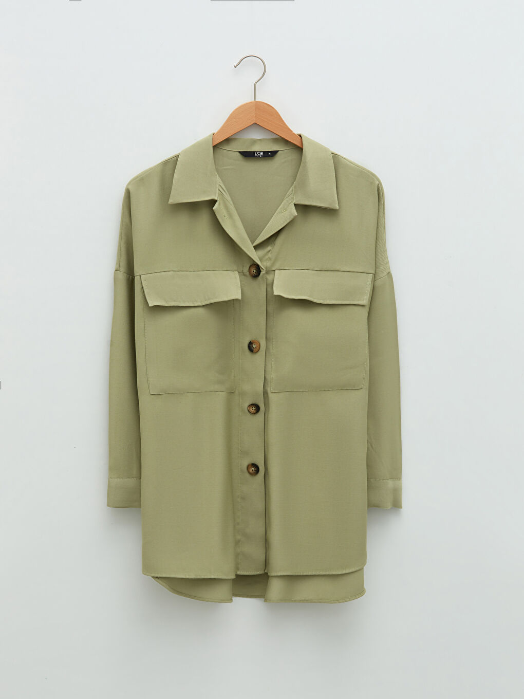LCW Vision Front Button Closure Plain Long Sleeved Women's Shirt -W1EU15Z8-GHY