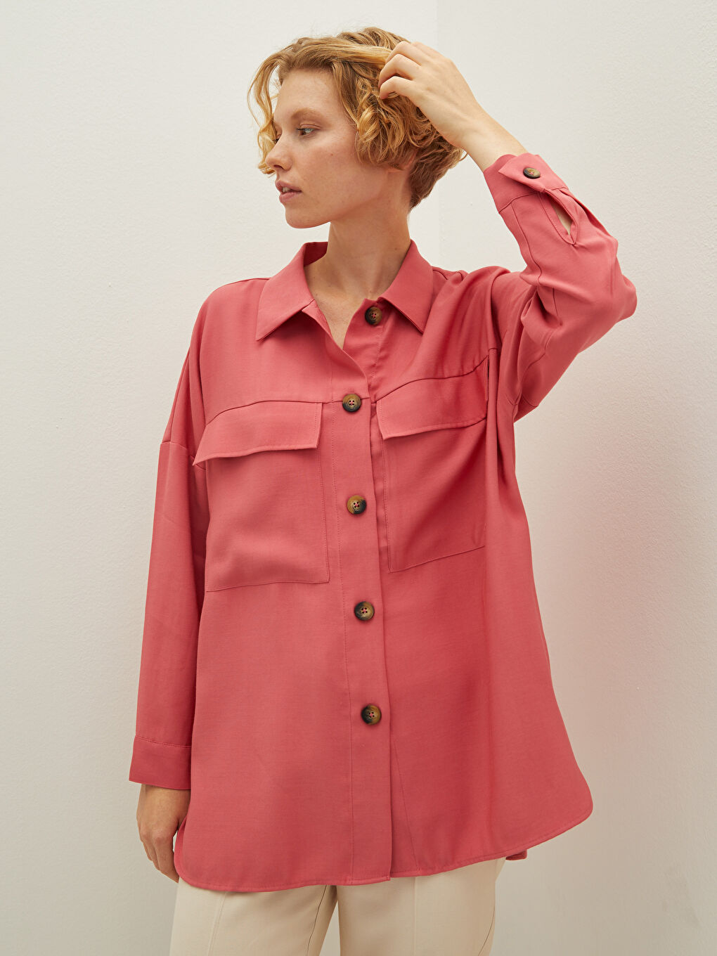 LCW Vision Front Button Closure Plain Long Sleeved Women's Shirt -W1EU15Z8-H3Y