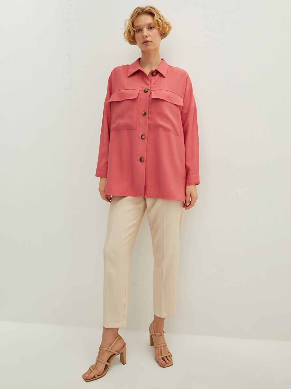 LCW Vision Front Button Closure Plain Long Sleeved Women's Shirt -W1EU15Z8-H3Y
