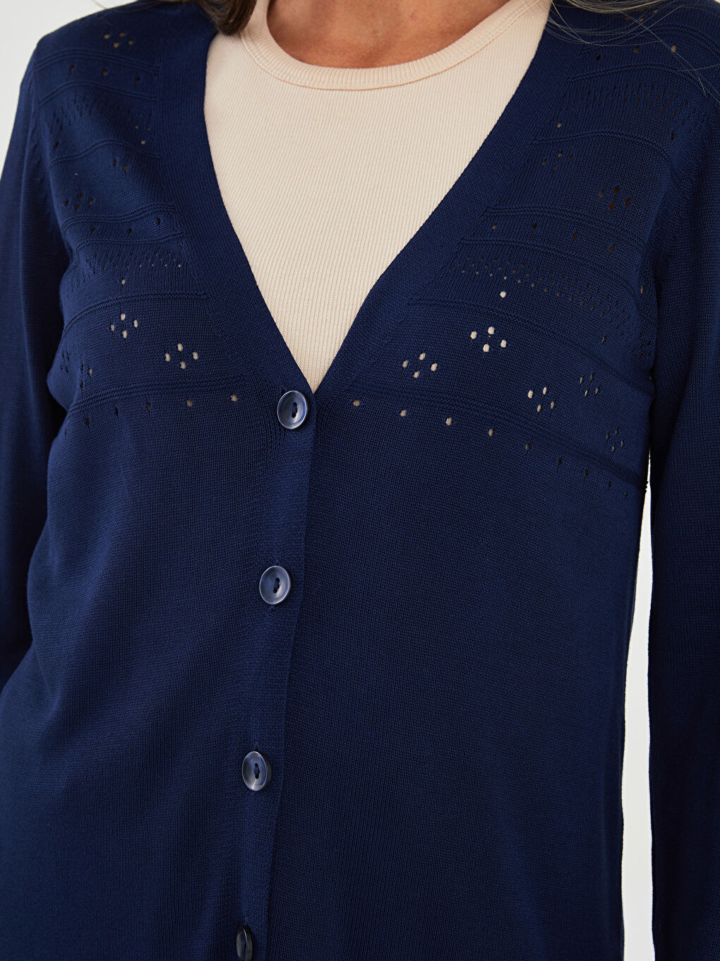 LCW Grace V-Neck Patterned Long Sleeve Viscose Women's Cardigan -W1EU16Z8-E1J