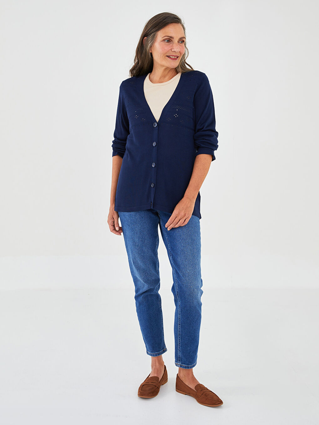 LCW Grace V-Neck Patterned Long Sleeve Viscose Women's Cardigan -W1EU16Z8-E1J