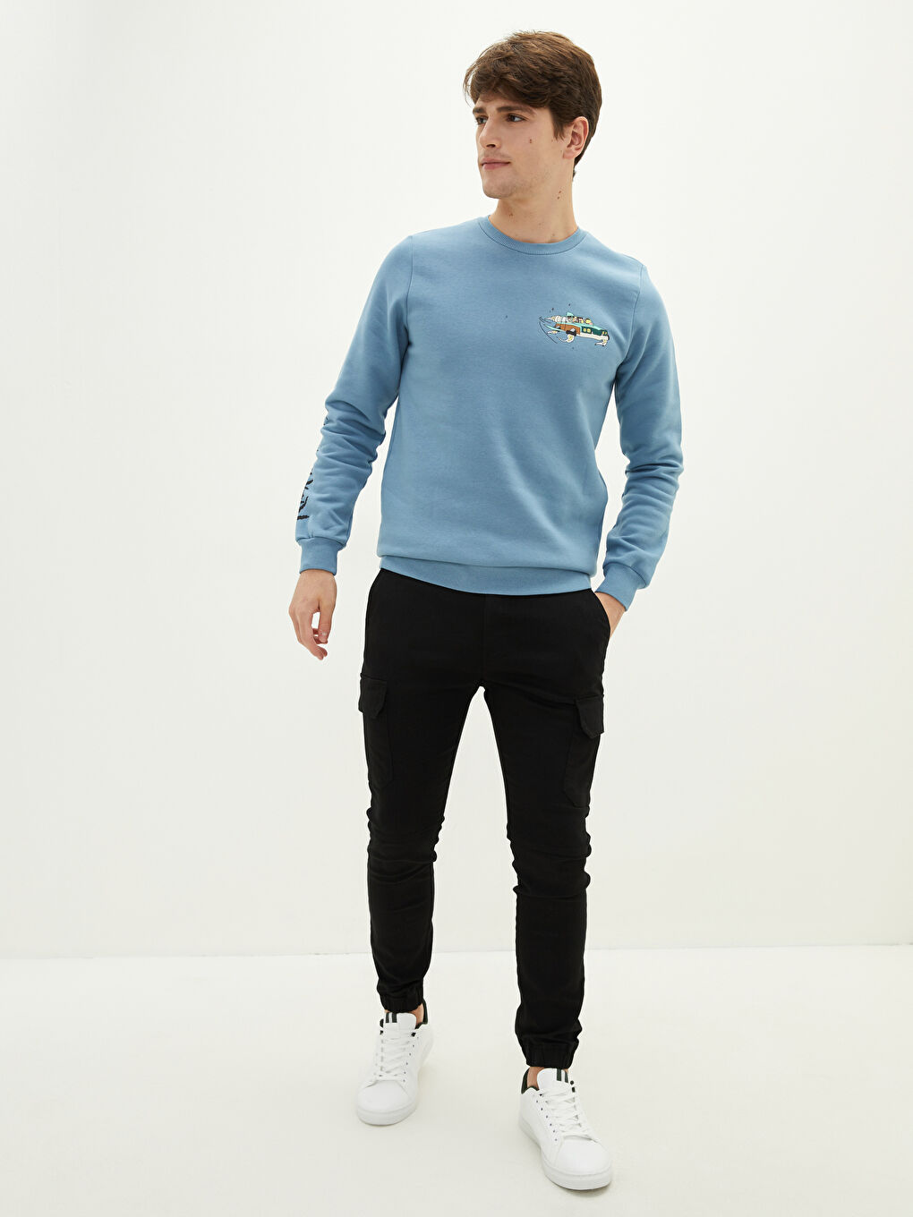 Mavi Bisiklet Yaka Uzun Kollu Rick and Morty Baskılı Erkek Kalın Sweatshirt-2