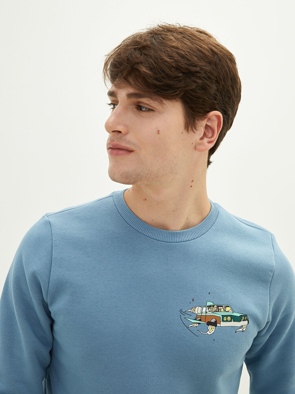 Mavi Bisiklet Yaka Uzun Kollu Rick and Morty Baskılı Erkek Kalın Sweatshirt-3