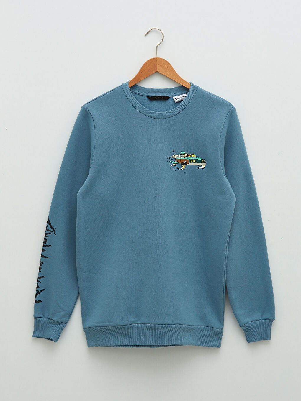 Mavi Bisiklet Yaka Uzun Kollu Rick and Morty Baskılı Erkek Kalın Sweatshirt-5