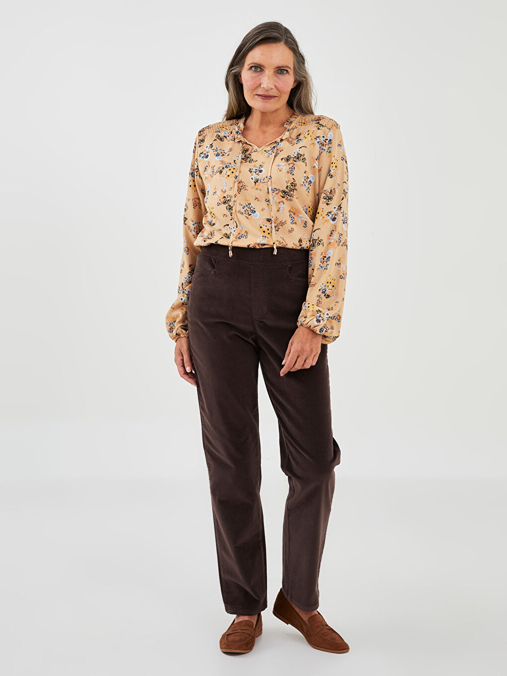 Pantalon Slim Fit en Velours pour Femmes avec Taille Élastique-1