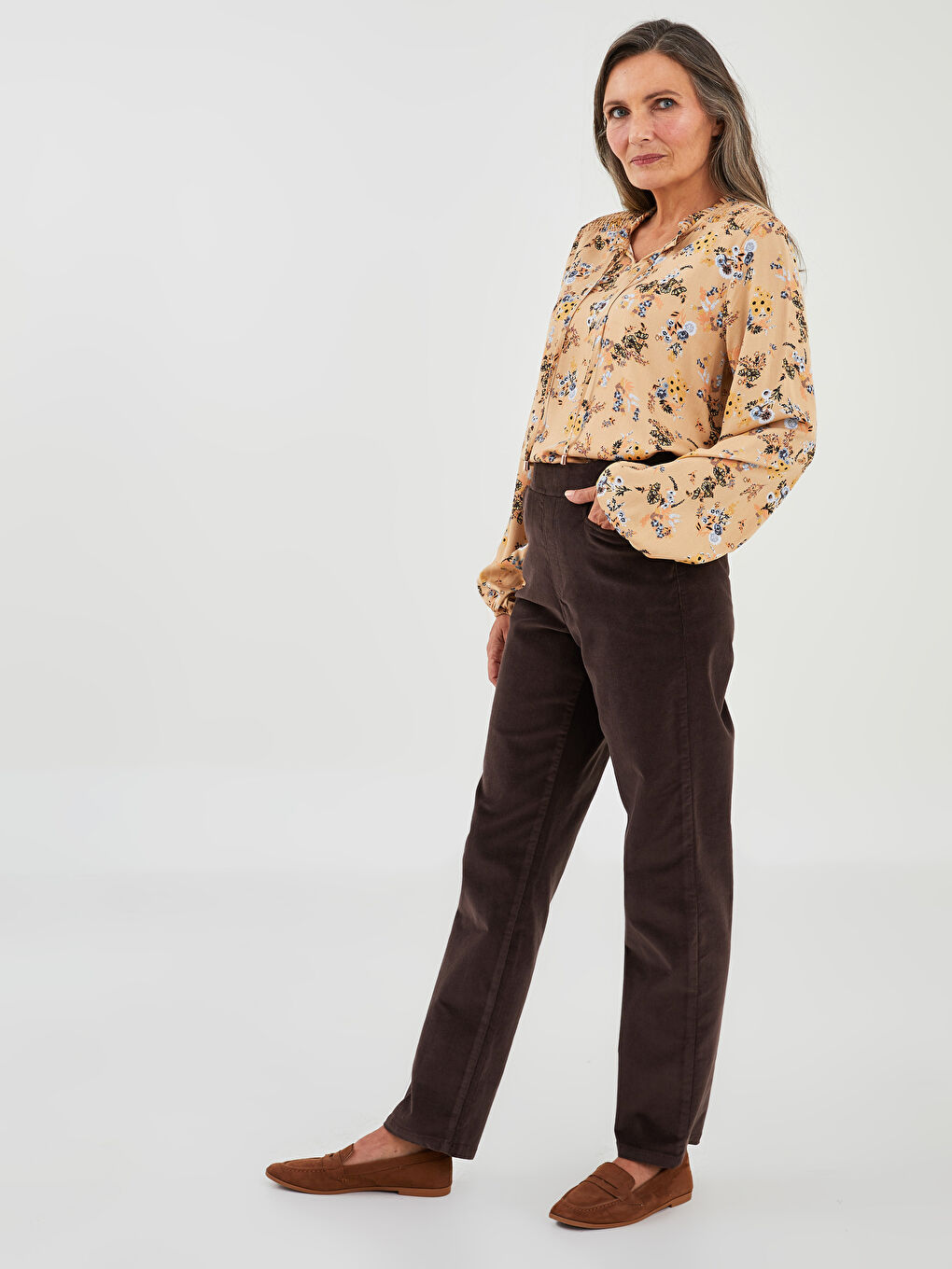 Pantalon Slim Fit en Velours pour Femmes avec Taille Élastique-2