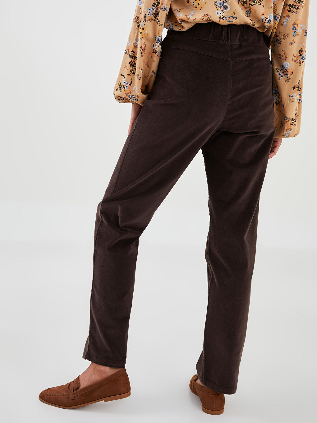 Pantalon Slim Fit en Velours pour Femmes avec Taille Élastique-4