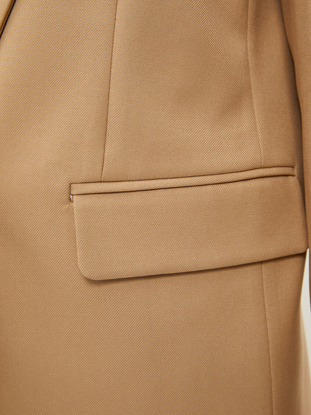 Bej Önden Düğmeli Düz Uzun Kollu Kadın Blazer Ceket-3