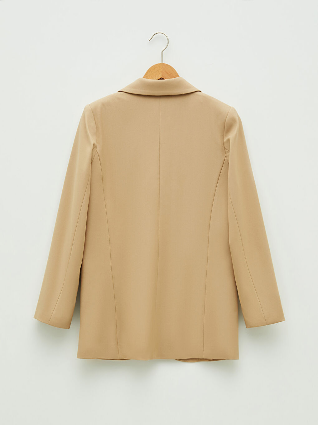 Bej Önden Düğmeli Düz Uzun Kollu Kadın Blazer Ceket-6
