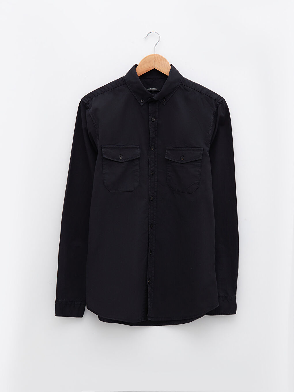 قميص رجالي كم طويل بقصة عادية من قماش الجبردين-5