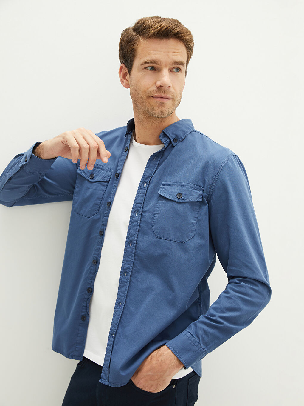 Regular Fit Long Sleeve Gabardine Men's Shirt