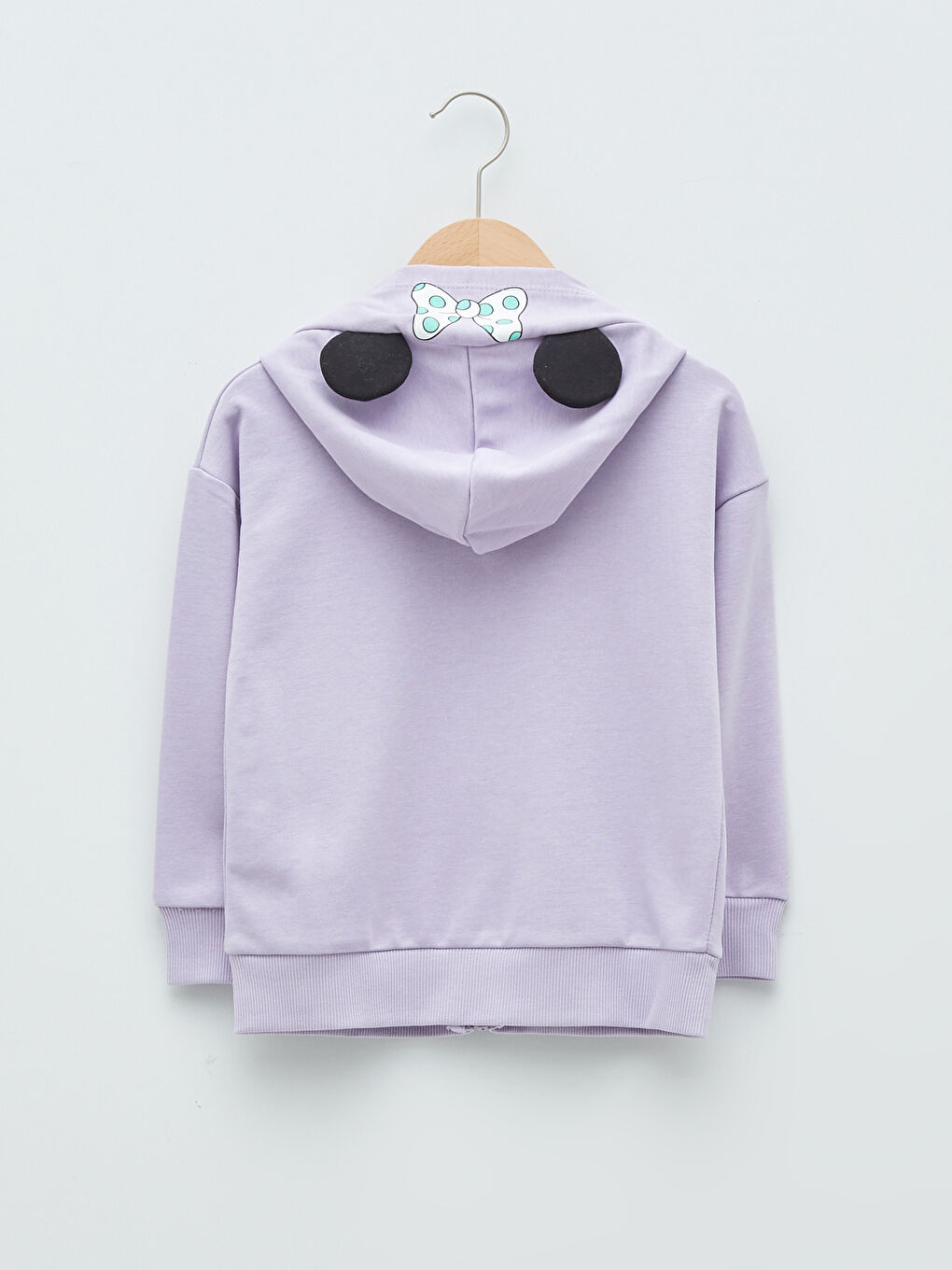 Lila Kapüşonlu Minnie Mouse Baskılı Uzun Kollu Kız Çocuk Fermuarlı Sweatshirt-1