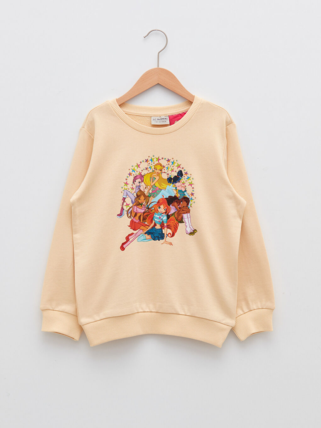 Bej Bisiklet Yaka Winx Club Baskılı Uzun Kollu Kız Çocuk Sweatshirt