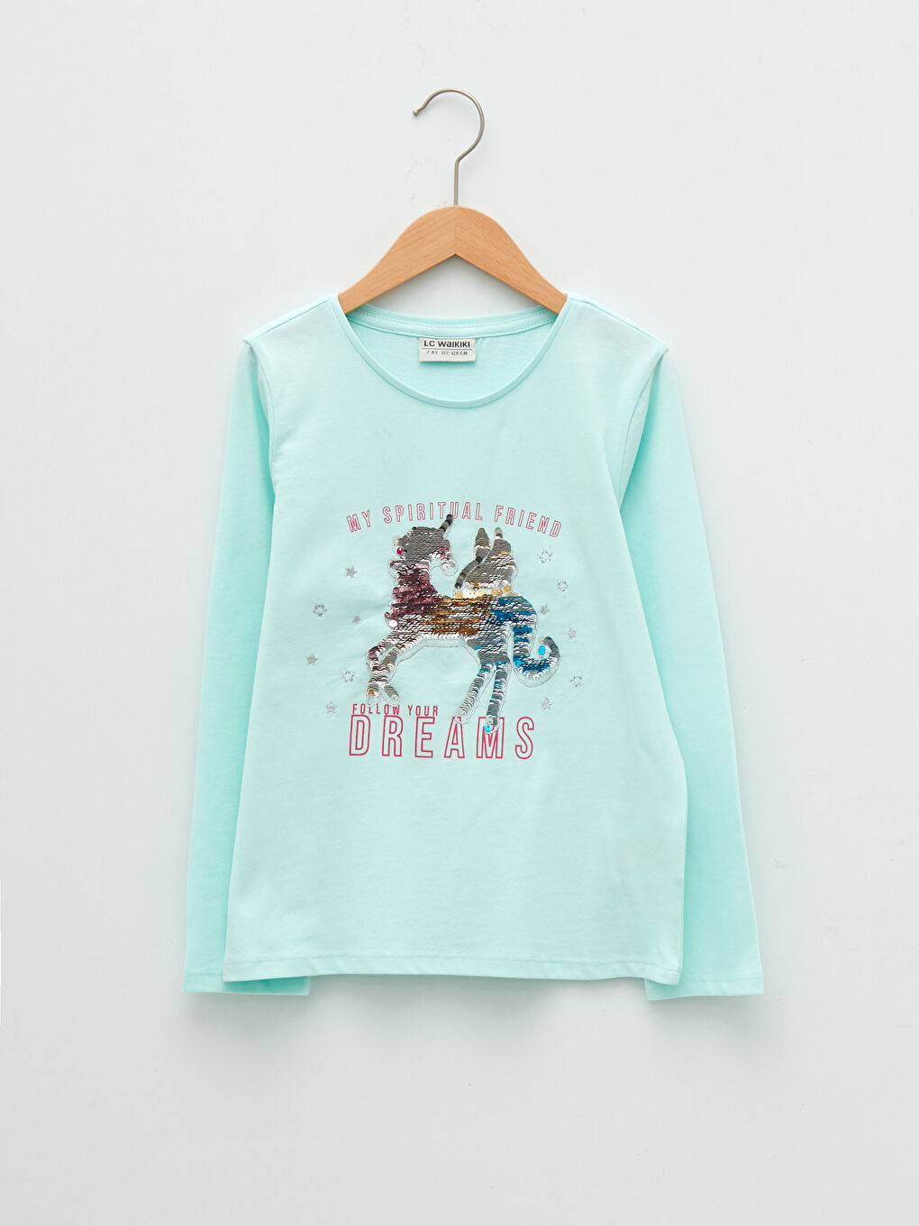 Crew Neck Printed Double Sided Sequined Long Sleeve Girls T-Shirt-2