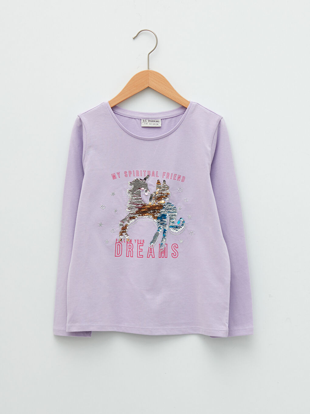T-Shirt Fille à Manches Longues, Col Rond, Imprimé et Paillettes Réversibles-2