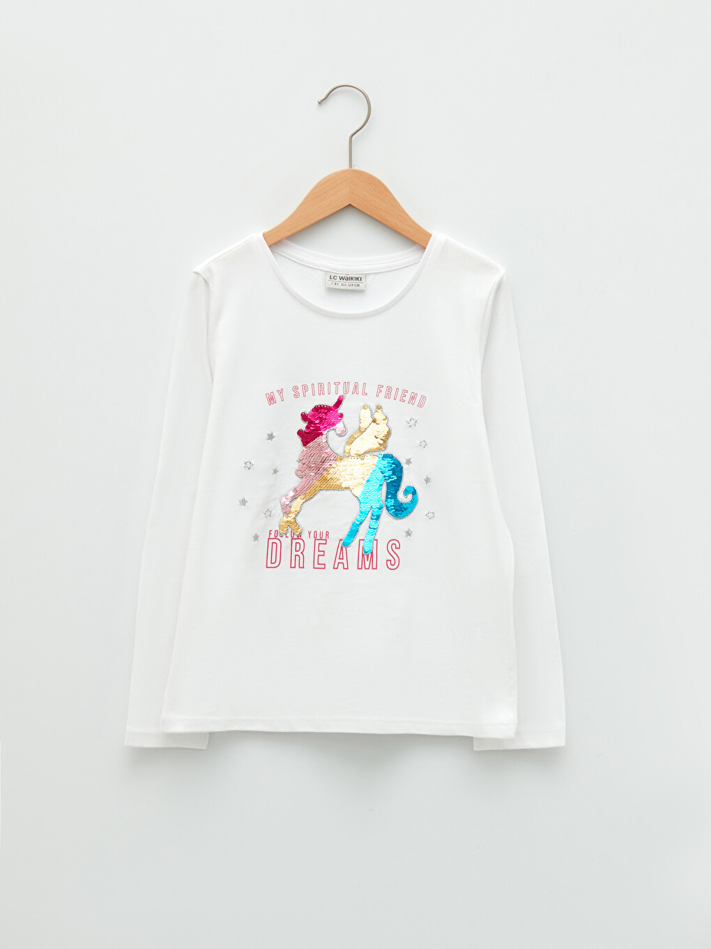 Crew Neck Printed Double Sided Sequined Long Sleeve Girls T-shirt-1