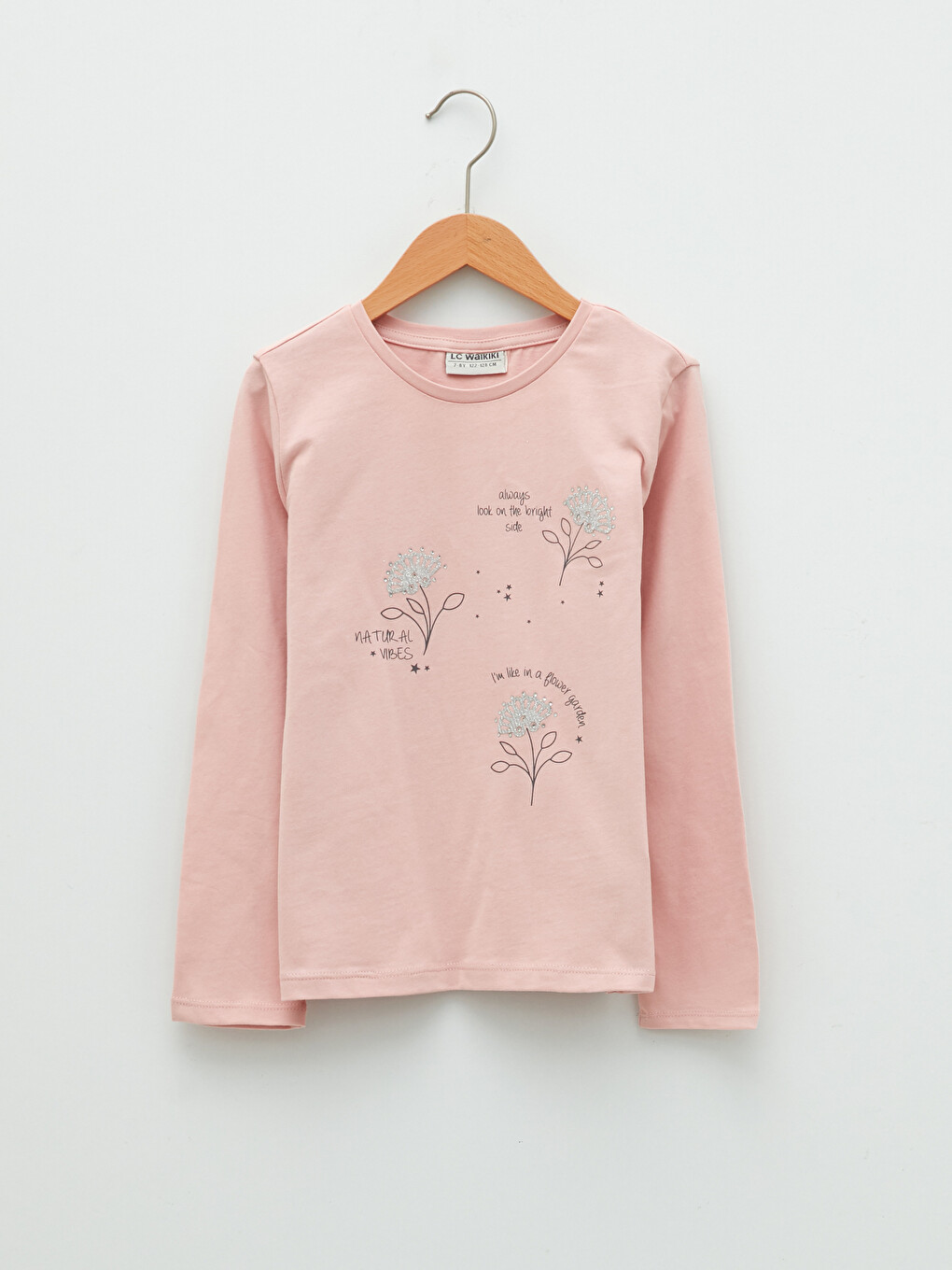 Crew Neck Printed Long Sleeve Cotton Girl T-shirt