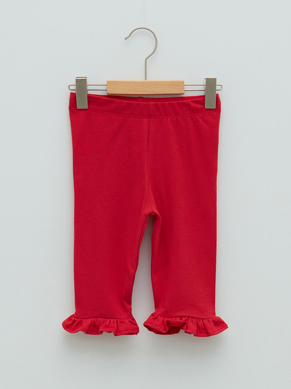 Kırmızı Beli Lastikli Pamuklu Kız Bebek Tayt