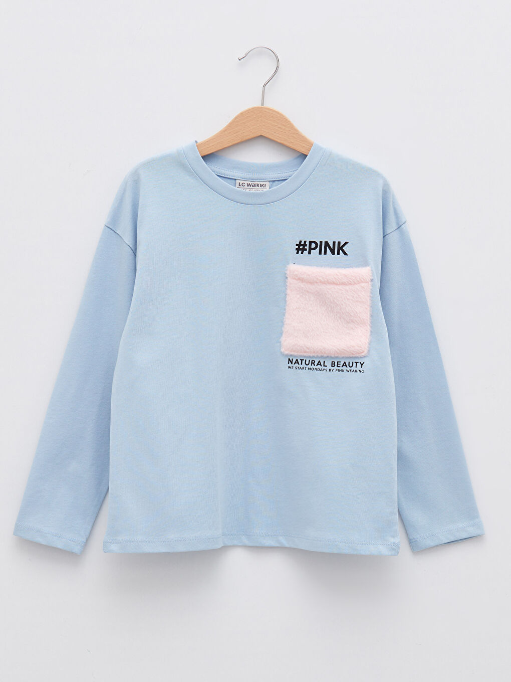 تيشيرت للبنات كم طويل قطن مطبوع بحروف برقبة دائرية