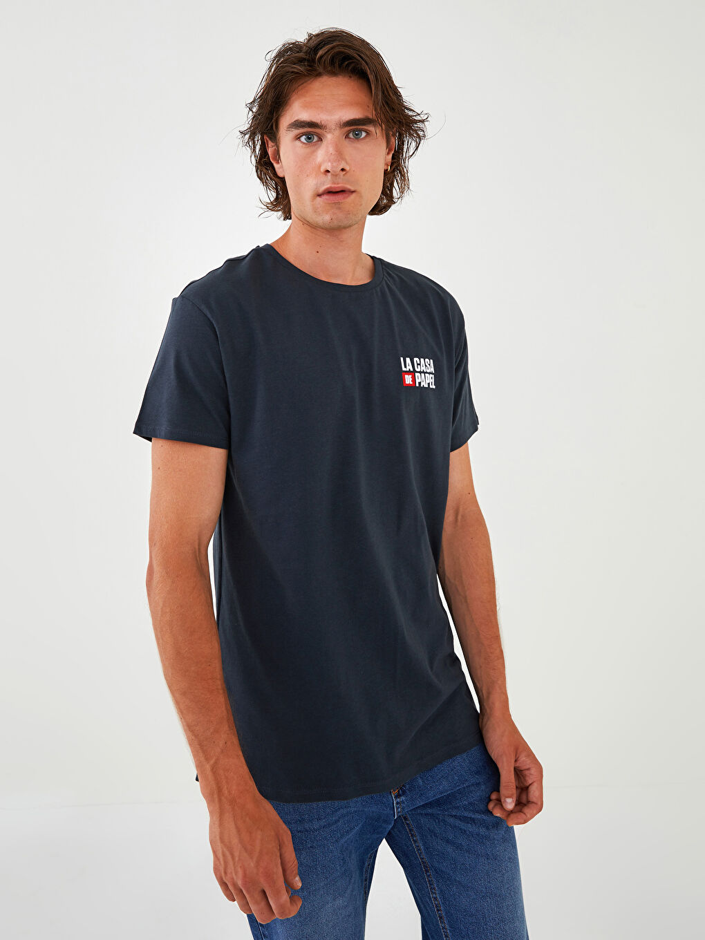 Crew Neck Short Sleeve La Casa De Papel Printed Combed Cotton Men's T-Shirt -W1FA21Z8-HEF