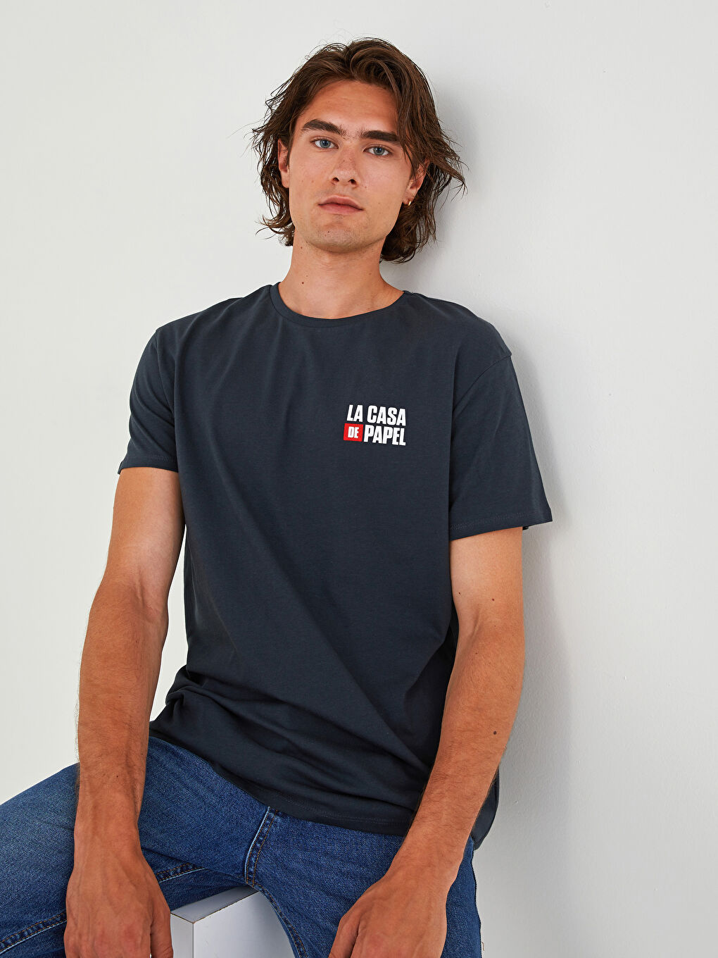 Crew Neck Short Sleeve La Casa De Papel Printed Combed Cotton Men's T-Shirt -W1FA21Z8-HEF