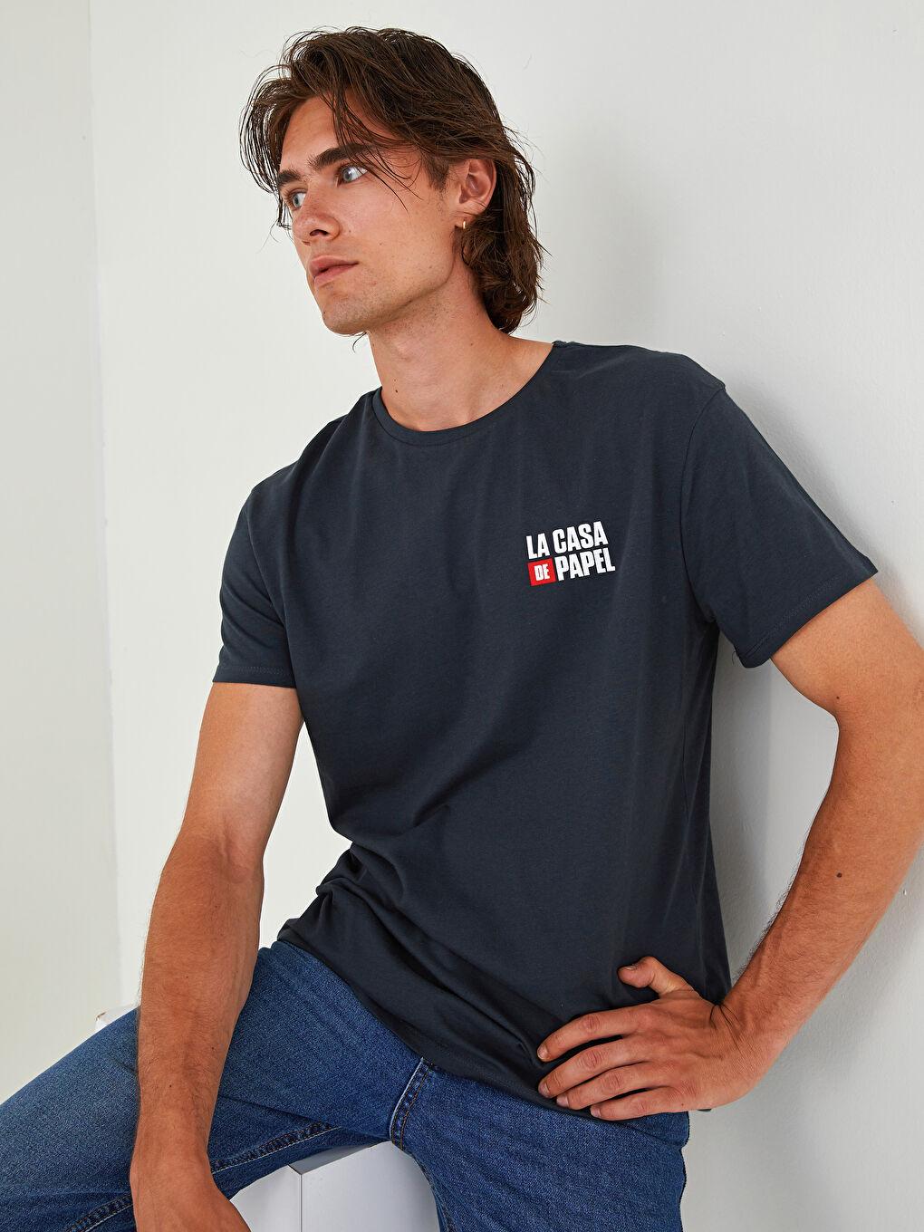 Crew Neck Short Sleeve La Casa De Papel Printed Combed Cotton Men's T-Shirt -W1FA21Z8-HEF