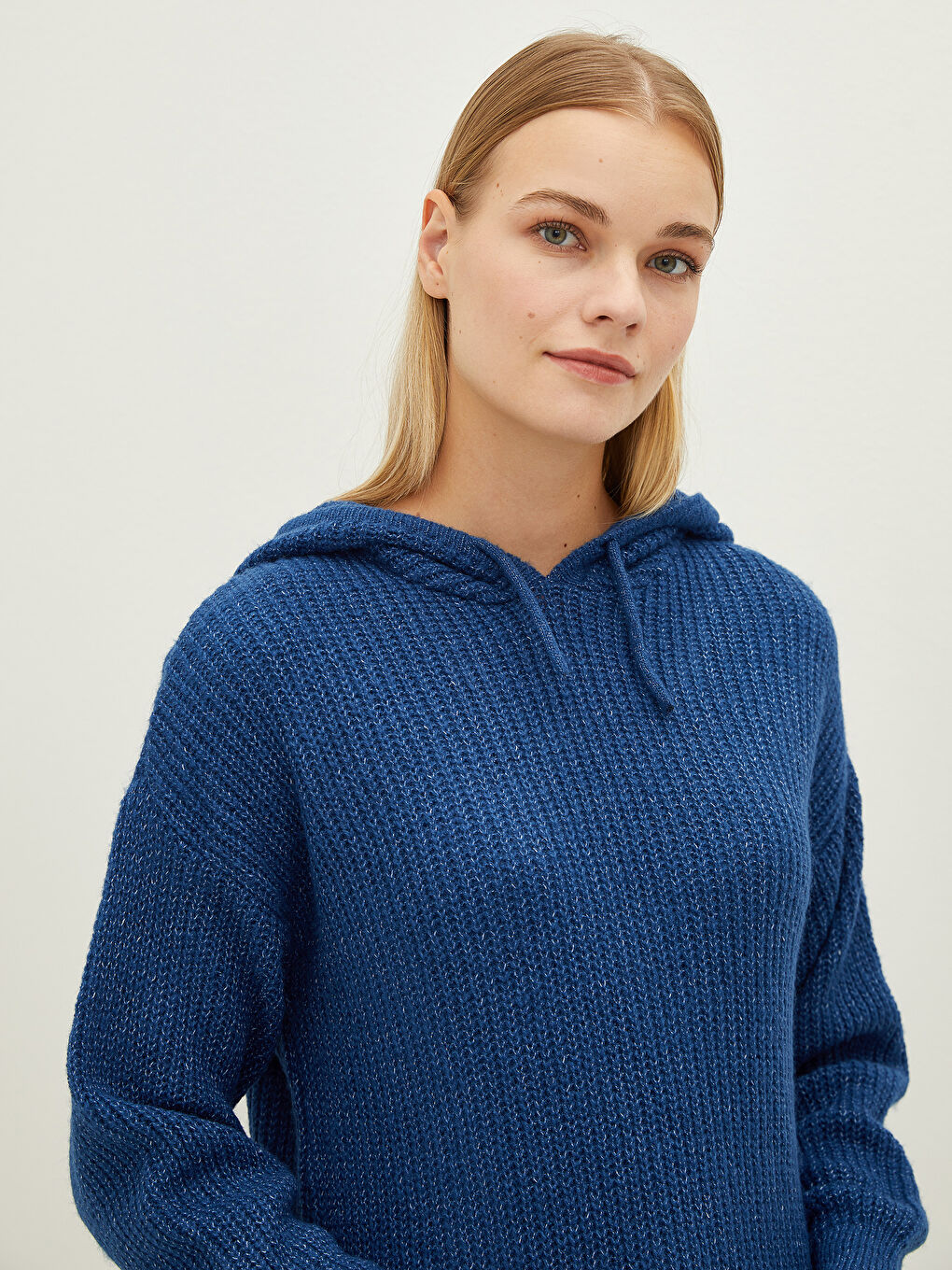 Hooded Collar Straight Long Sleeve Women's Knitwear Tunic-2