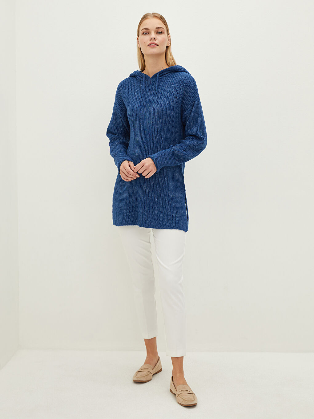 Hooded Collar Straight Long Sleeve Women's Knitwear Tunic-3