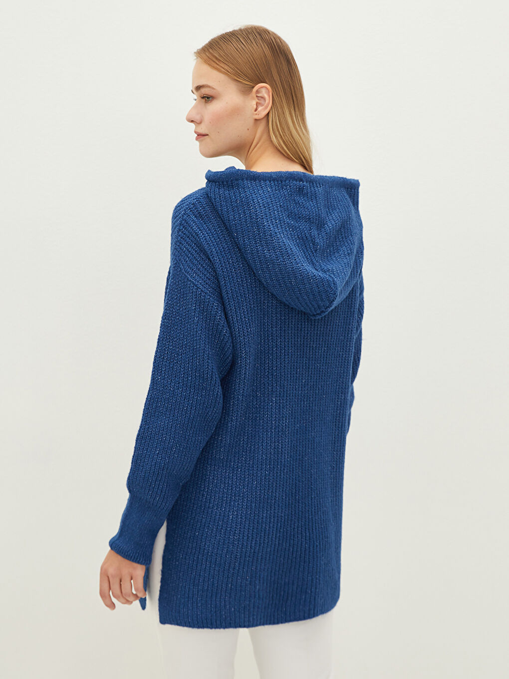 Hooded Collar Straight Long Sleeve Women's Knitwear Tunic-4