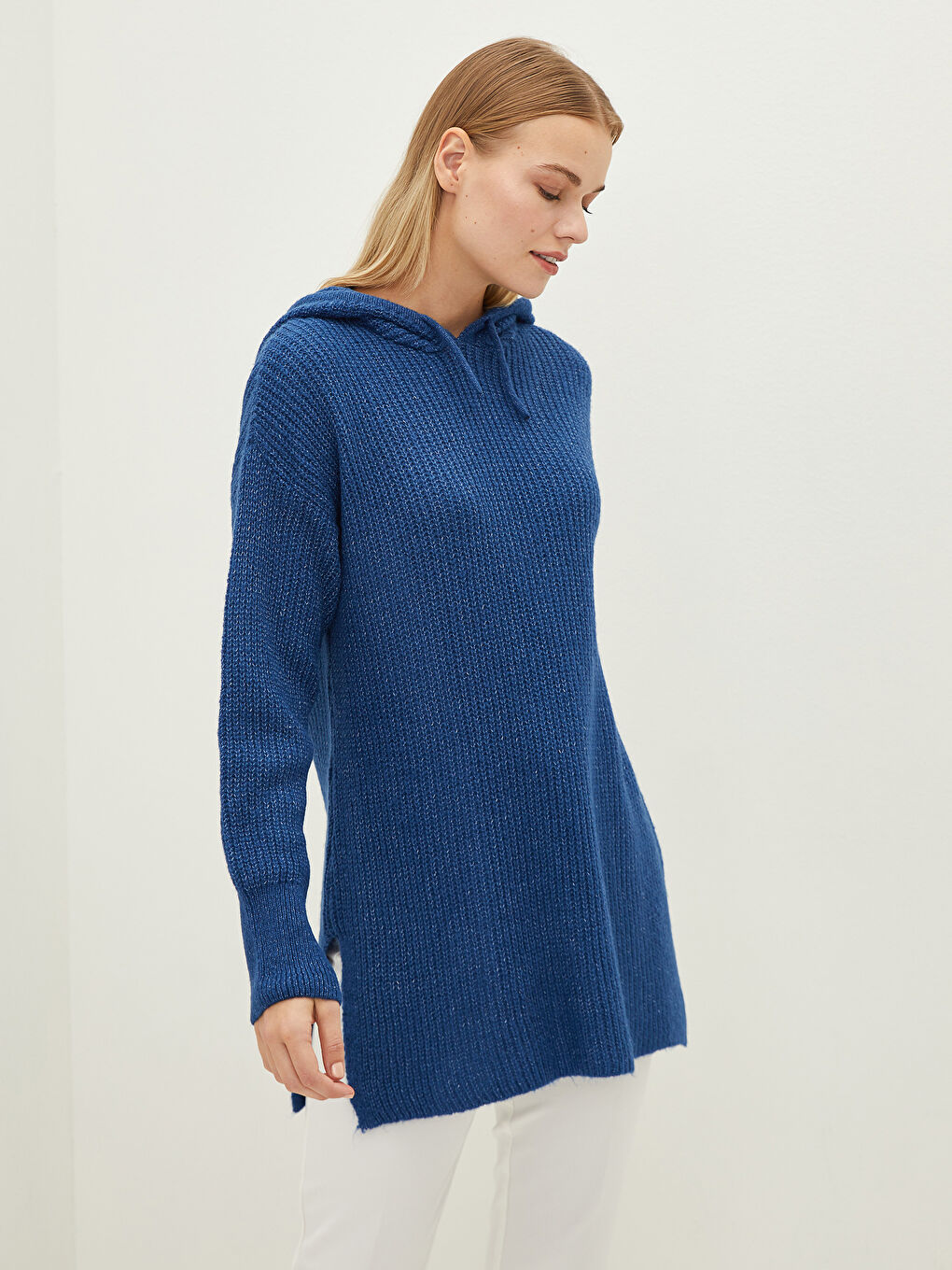 Hooded Collar Straight Long Sleeve Women's Knitwear Tunic-1