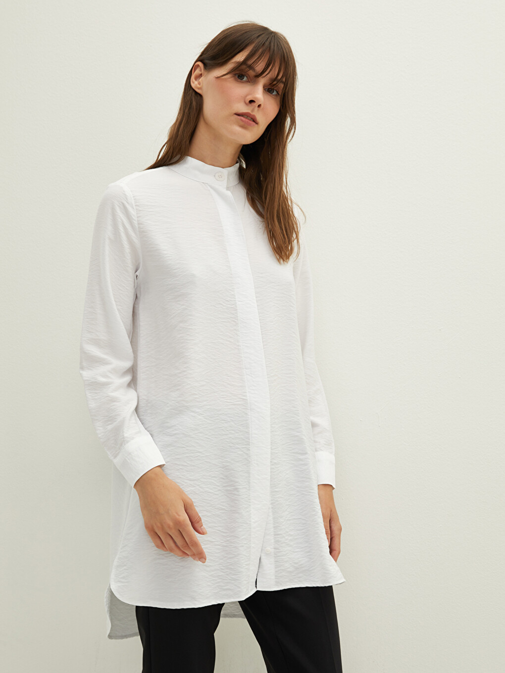 Grandad Collar Plain Long Sleeve Women's Tunic