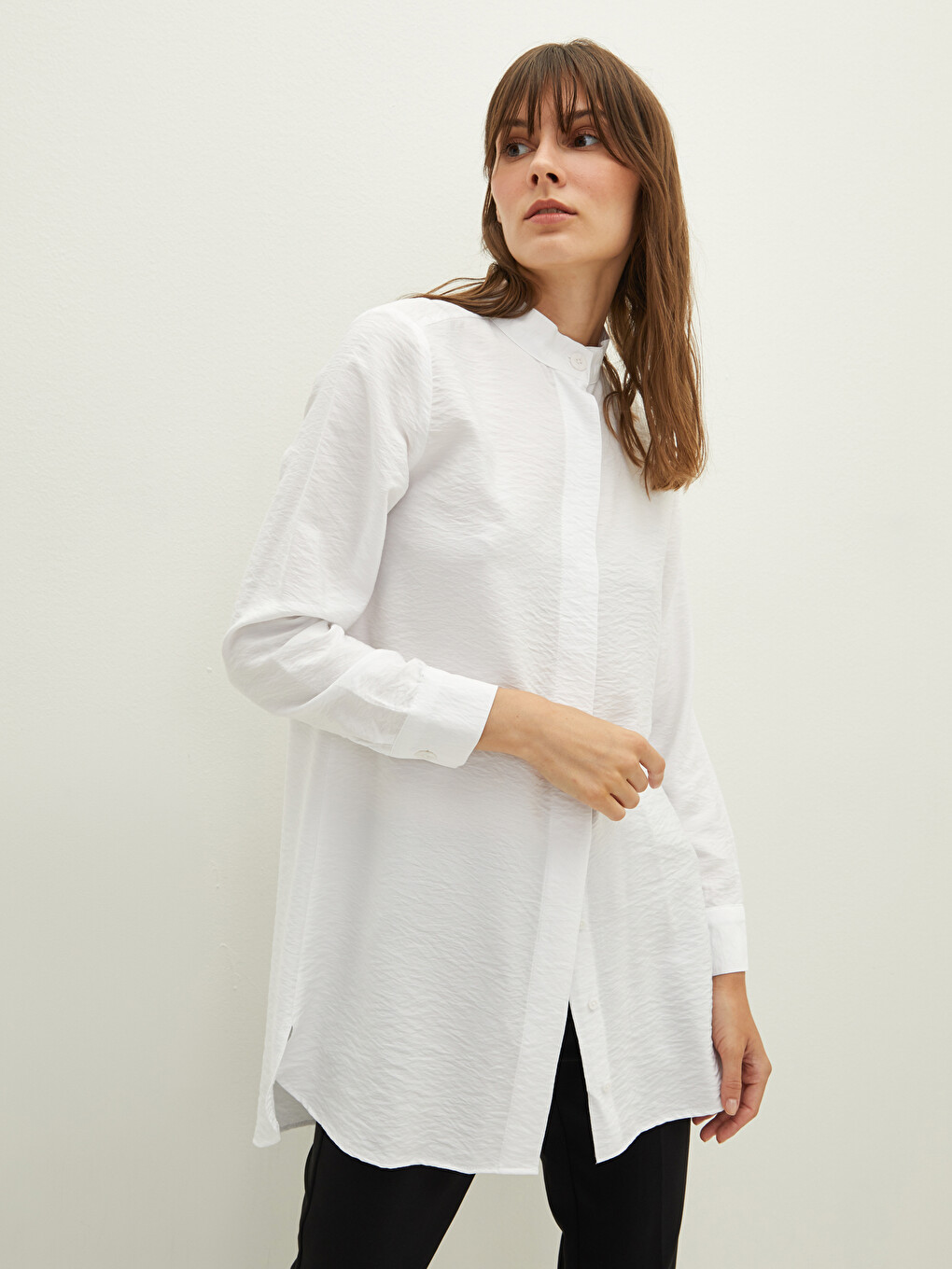 Grandad Collar Plain Long Sleeve Women's Tunic-1