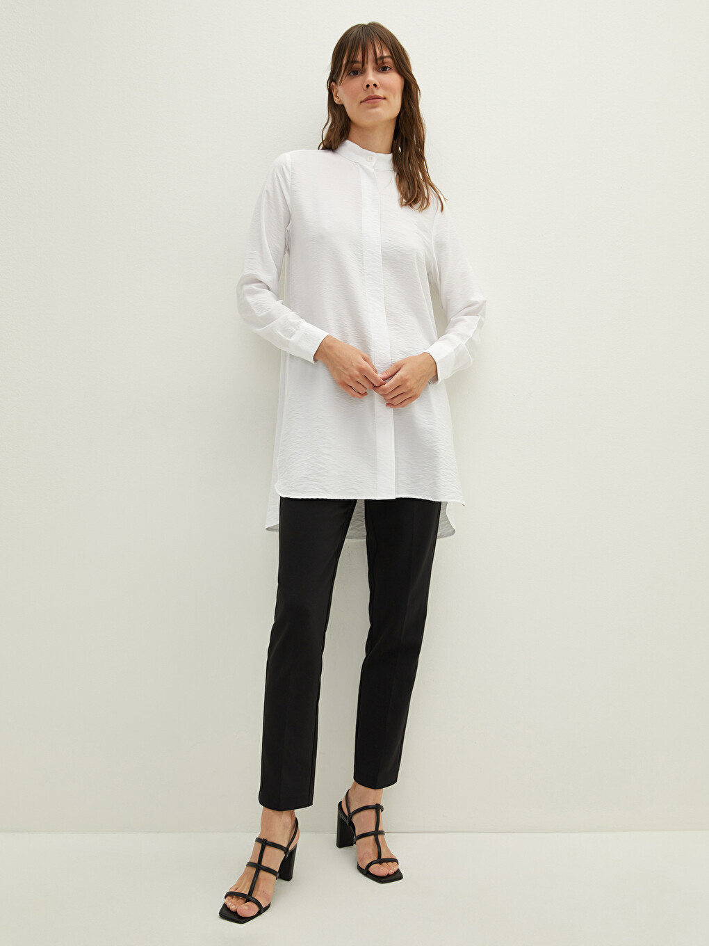 Grandad Collar Plain Long Sleeve Women's Tunic-3