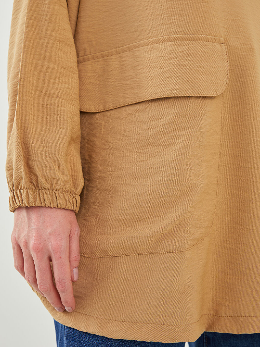 Tunique Femme à Capuche Manches Longues en Tissu Crêpe-2