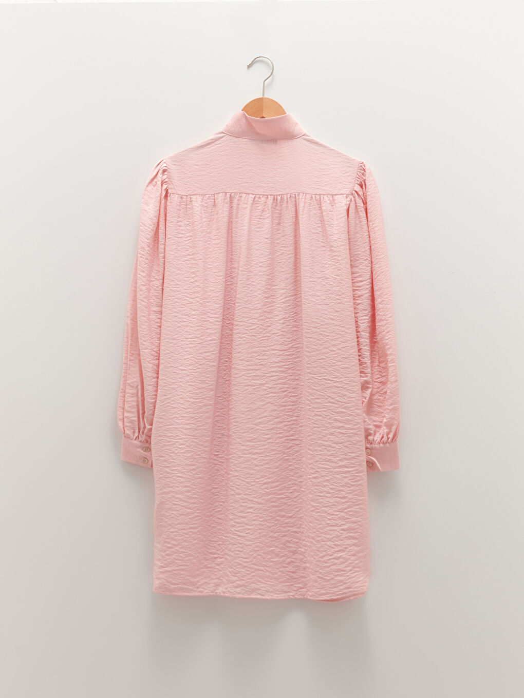 Pembe Hakim Yaka Düz Uzun Kollu Poplin Kadın Tunik-6