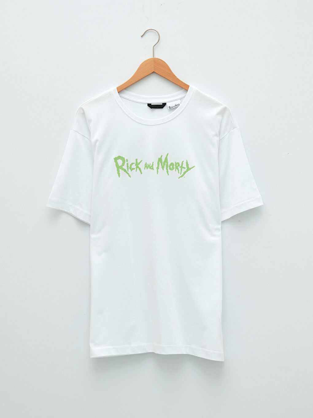 Beyaz Bisiklet Yaka Kısa Kollu Rick and Morty Baskılı Penye Erkek Tişört-6