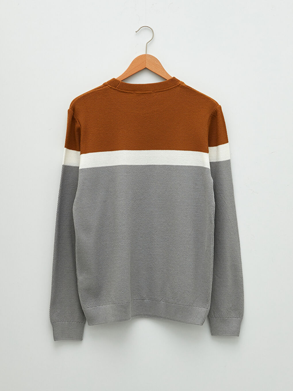 Sarı Bisiklet Yaka Uzun Kollu Renk Bloklu Erkek Triko Kazak-6