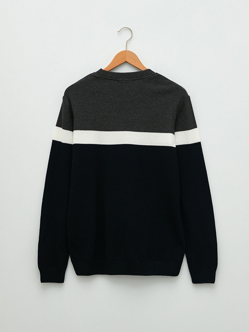 Lacivert Bisiklet Yaka Uzun Kollu Renk Bloklu Erkek Triko Kazak-6