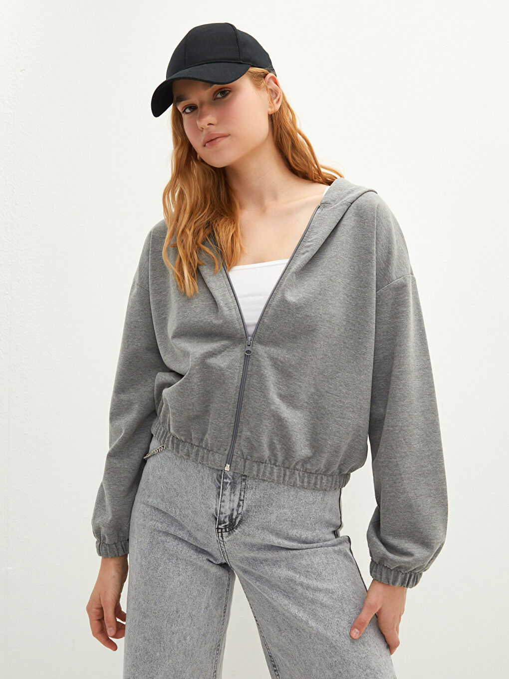 Hooded Collar Regular Long Sleeve Women's Sports Cardigan-1