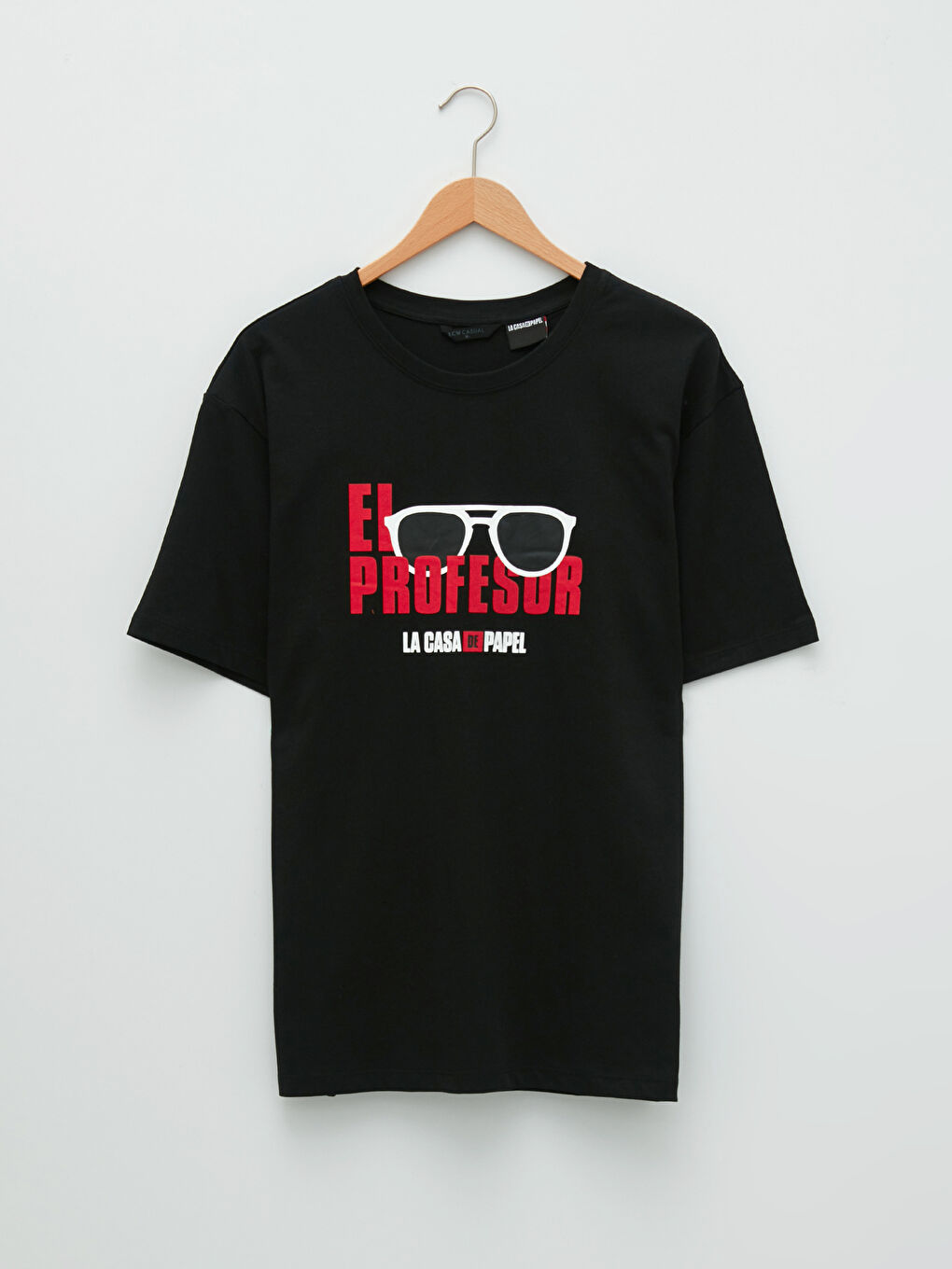 Siyah Bisiklet Yaka Kısa Kollu La Casa De Papel Baskılı Penye Erkek Tişört-5