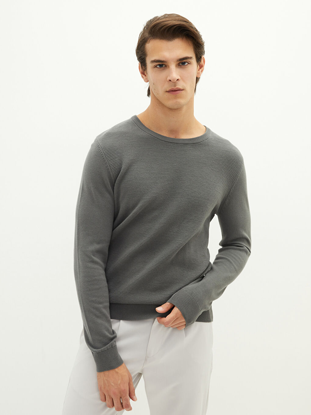 Crew Neck Long Sleeve Men's Tricot Sweater