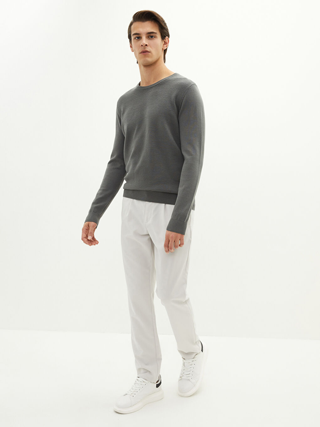 Crew Neck Long Sleeve Men's Tricot Sweater-1