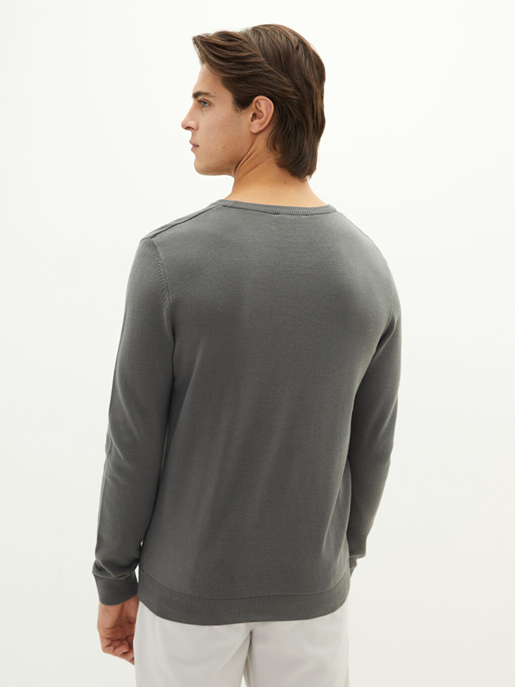 Crew Neck Long Sleeve Men's Tricot Sweater-3